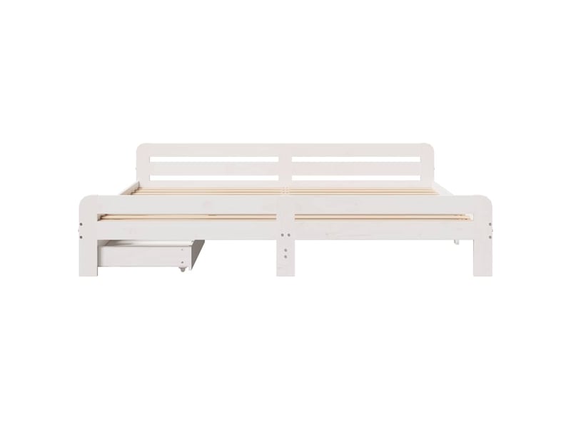  Lit double- lit adulte -  cadre de lit sans matelas blanc 200x200 cm bois massif de pin  - Conforama C