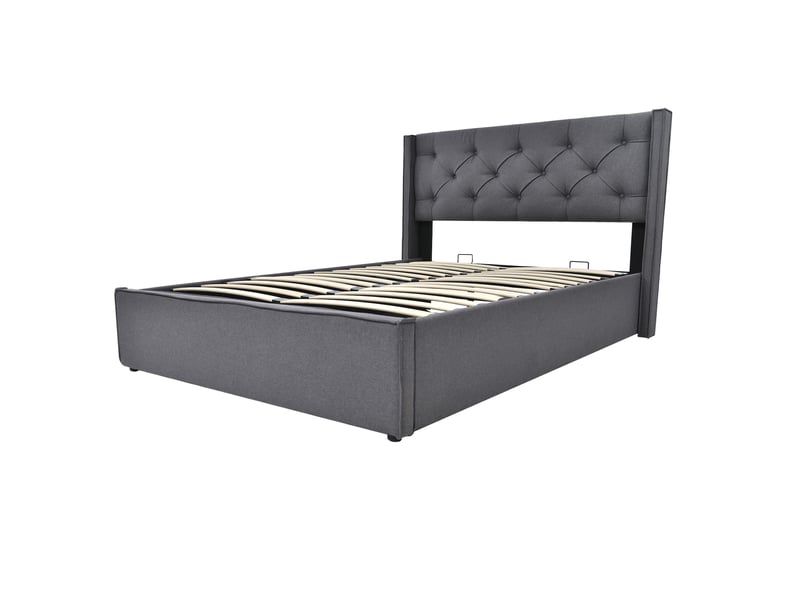  Lit double rembourré hydraulique 140 x 200 cm gris avec rangement  - Conforama A