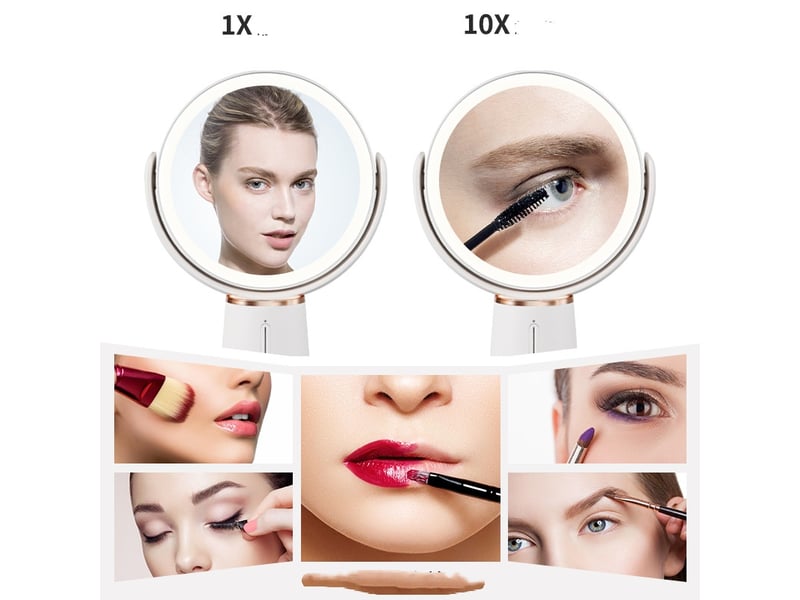 Miroir maquillage lumineux grossissant 10x1x, miroir de maquillage double face 2500mah rechargeable - Conforama C