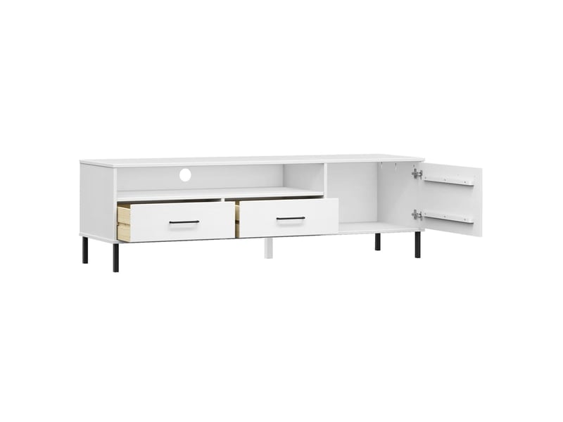  Meuble tv - banc tv - meuble de rangement avec pieds en métal blanc bois de pin massif oslo  - Conforama E