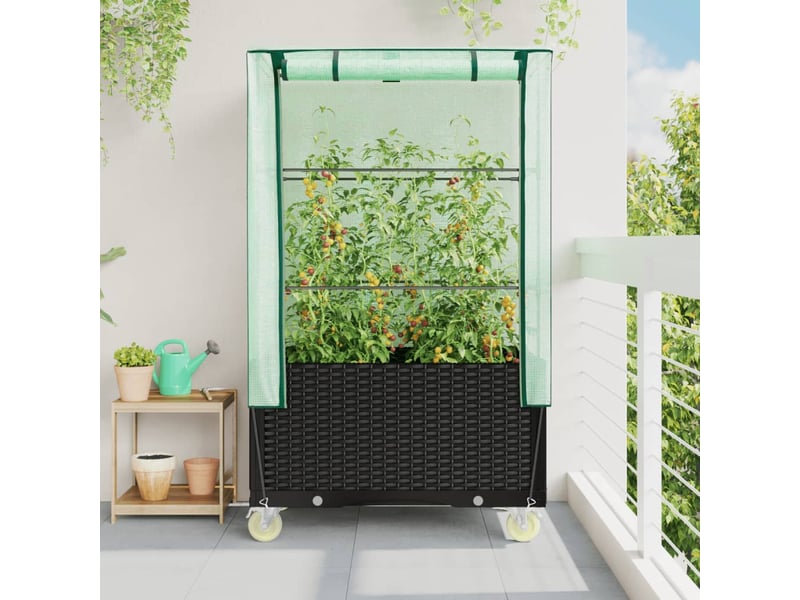  Jardinière - bac à fleurs surélevée avec housse et roues aspect rotin  - Conforama C