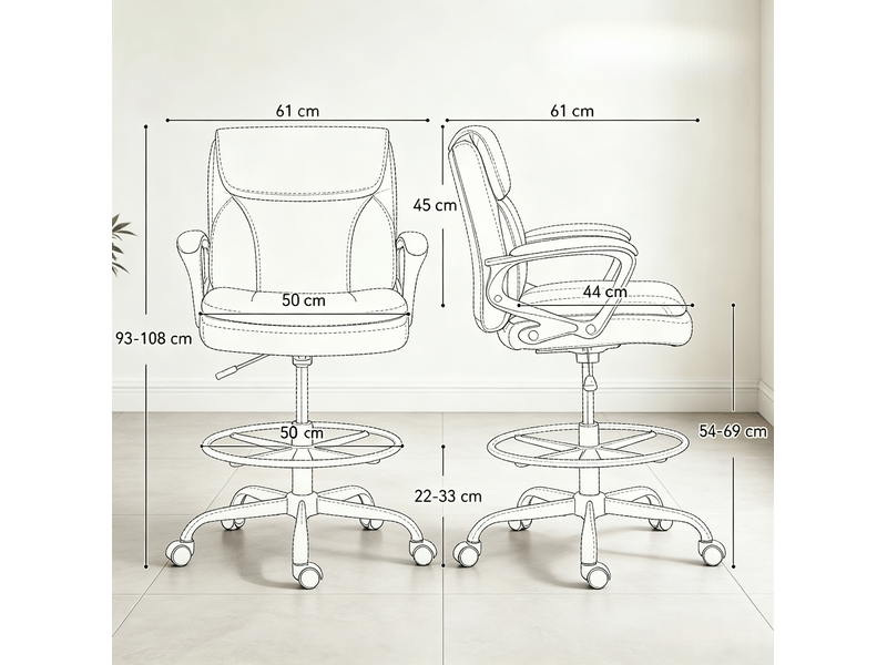  Fauteuil de bureau pivotant noir avec repose-pieds réglable et roulettes, 61 x 61 x 93-108 cm  - Conforama D