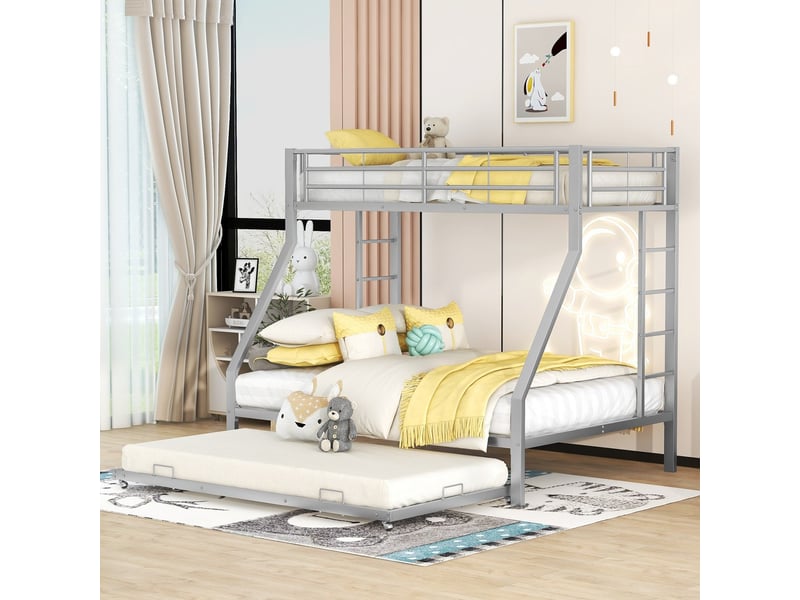  Lit superposé métal 90140x200cm avec lit escamotable échelle double face argent  - Conforama B