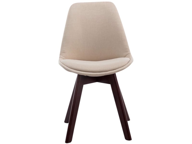 Lot de 4 chaises de salle à manger design scandinave en tissu crème et piètement à 4 pieds en bois foncé 10_0008560  - Conforama C