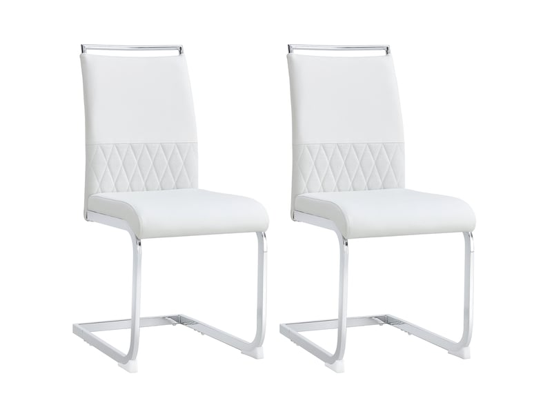  Lot de 2 chaises de salle à manger blanches, dossier en pu et lin, métal  - Conforama A