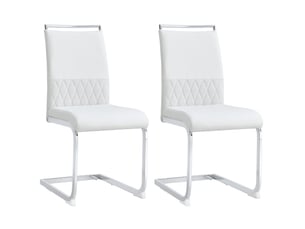 Lot de 2 chaises de salle à manger blanches, dossier en pu et lin, métal