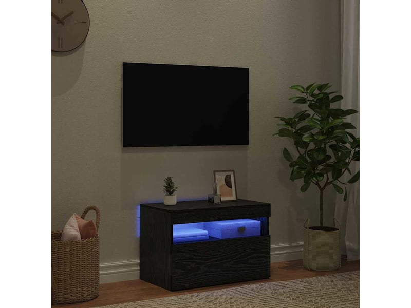  Meuble tv - banc tv - meuble de rangement 60 x 35 x 40 cm chêne noir bois d'ingénierie  - Conforama E