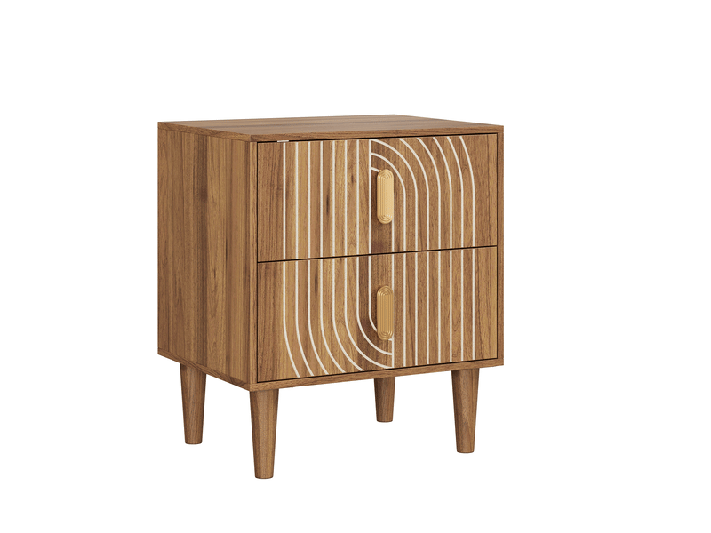  Table de chevet 48x38x56 cm avec 2 tiroirs en mdf couleur marron, design simple  - Conforama A