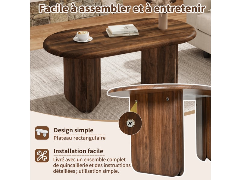  Table basse ovale moderne - avec plateau spacieux - pour salon, canapé - 99*50*40cm - aspect noyer  - Conforama D