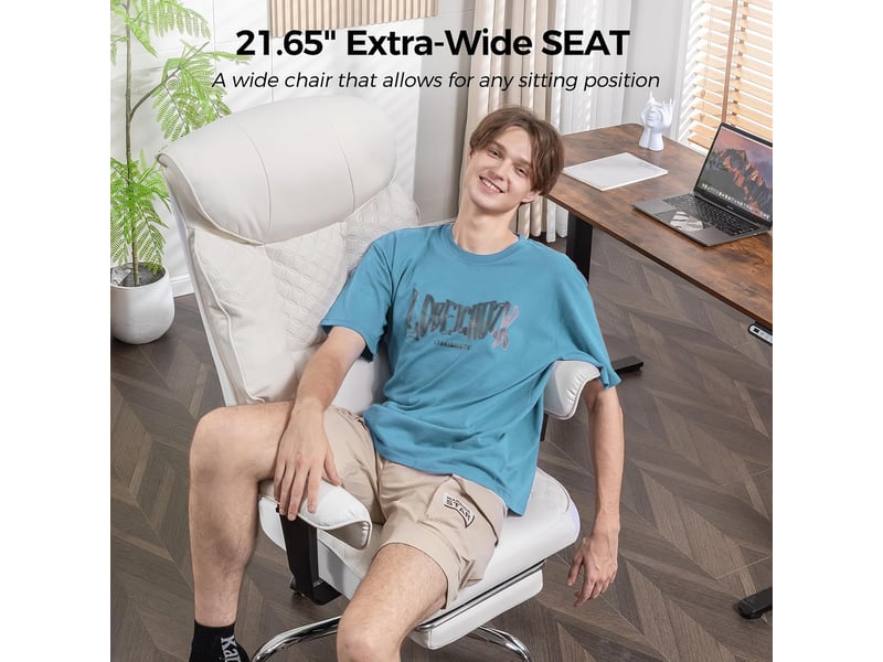 Gtplayer chaise de jeu pour personnes de forte corpulence avec assise 3d, repose-pieds, pu, 180kg - blanc CH810-WT - Conforama E
