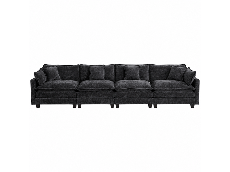  Canapé droit modulable 4 places 380 × 75 × 84 cm en chenille noir, coussins rembourrés IKSETERA TRADING LTD - Conforama A