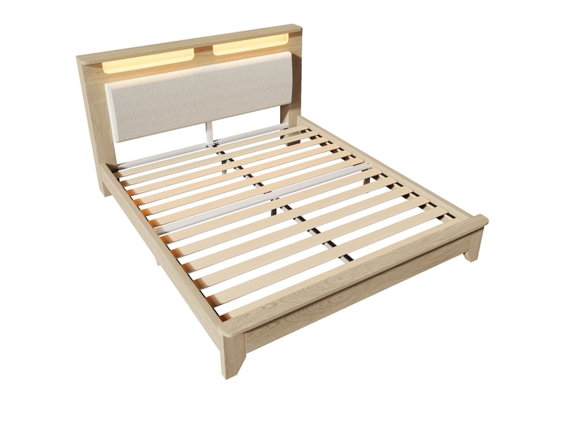  Lit double,160x200 cm,avec led et rangement,corduroy,beige  - Conforama D