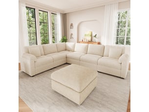 Canapé d'angle droit fixe  Bliss Lite 7 places Velours côtelé Beige