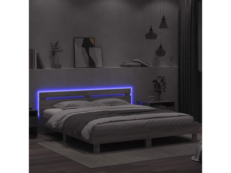 Lit double- lit adulte - cadre de lit avec led sans matelas sonoma gris 160x200 cm - Conforama C