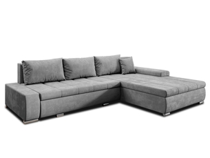 Canapé d'angle réversible convertible <strong>AX LIVING </strong> <strong>Tunceli</strong> 4 places Velours gris avec coffre de rangement