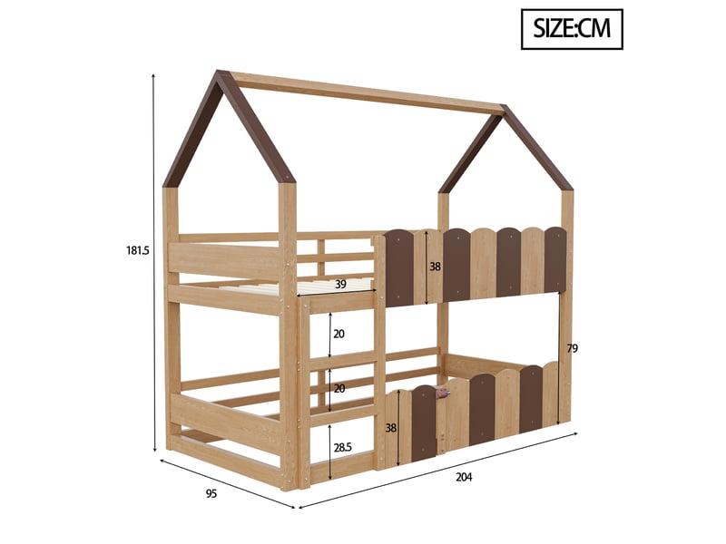  Lit superposé enfant 90 x 200 cm en bois, design maison, coloris bois naturel  - Conforama C