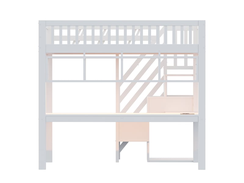  Lit mezzanine adulte 90x200 avec bureau et rangement - bois massif avec escalier, led, prise usb, gain de place blanc  - Conforama R