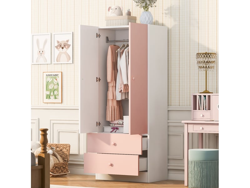  Armoire modenvie 70 x 40 x 170 cm avec 2 tiroirs rose et blanc  - Conforama B