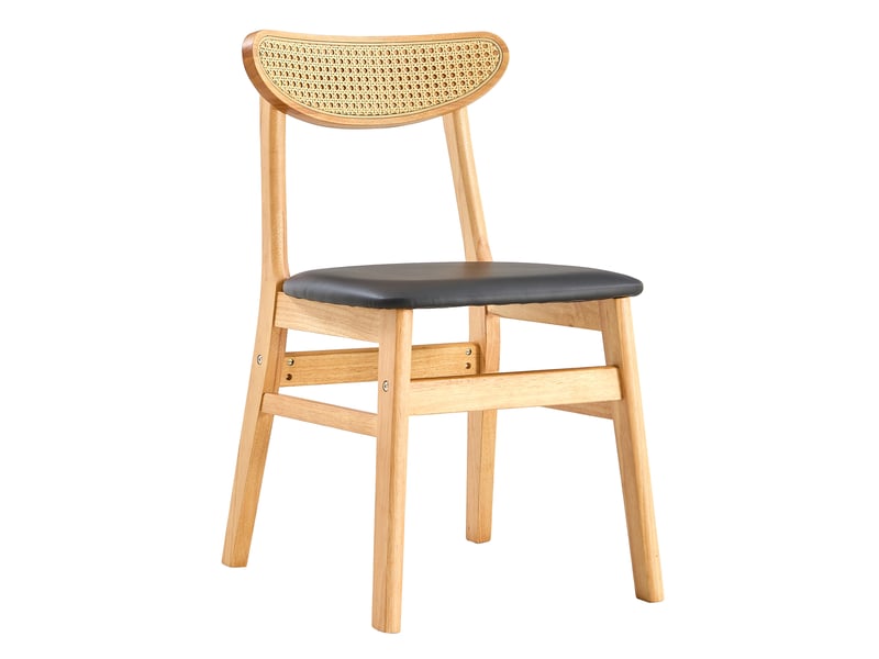  Lot de 2 chaises de salle à manger 45x43,9x78,7cm, chaise cuisine scandinave, dossier en rotin, bois, teinte bois clair  - Conforama A