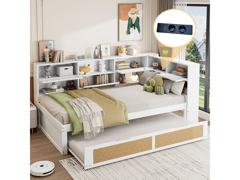  Lit gigogne 90x200, multifonction lit gigogne enfant, nombreux rangements, port de charge, structure bois  - Conforama D