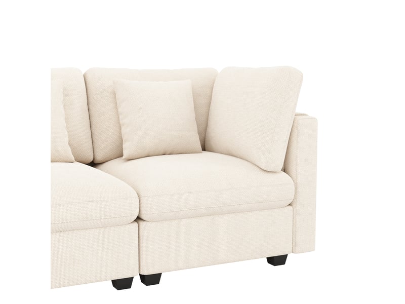  Canapé d’angle modulable avec rangement xl 6 places 292 x 147 x 81 cm grand canapé en l avec méridienne et pouf chenille beige  - Conforama E