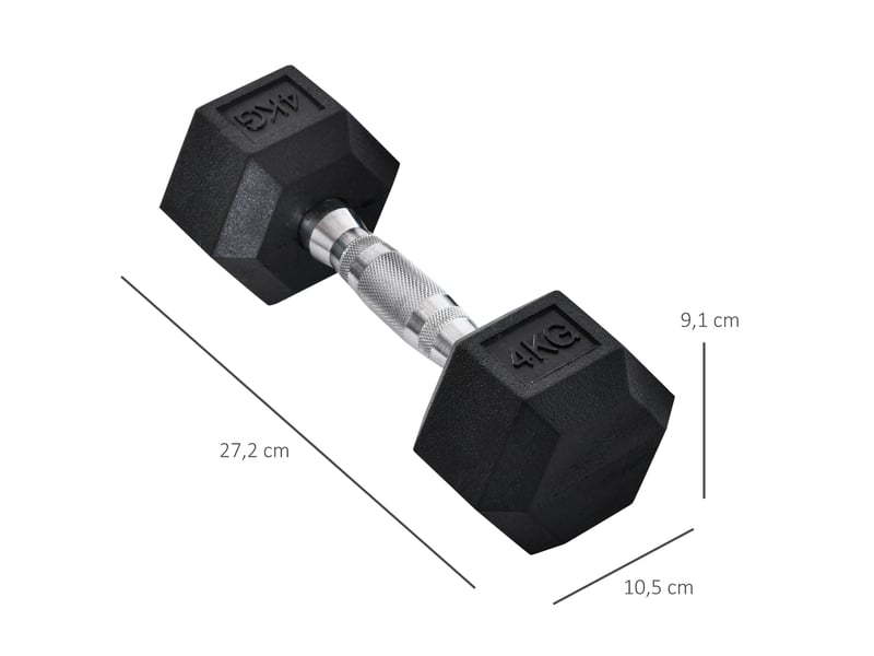  Lot de 2 haltères hexagonaux 4 kg noir métal, poignée moletée pour exercices de force à domicile et en salle  - Conforama C
