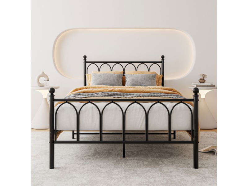  Lit simple 90x200 cm, lit adulte 90x200 cm, cadre de lit en metal noir avec sommier a lattes, sans matelas  - Conforama B