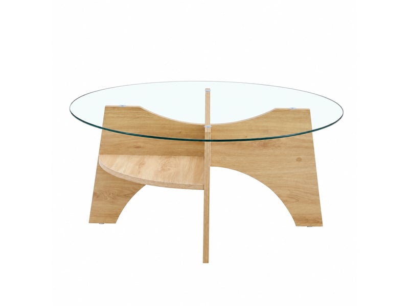  Table basse ronde en verre, diamètre 80 cm, pieds en mdf aspect bois naturel  - Conforama A