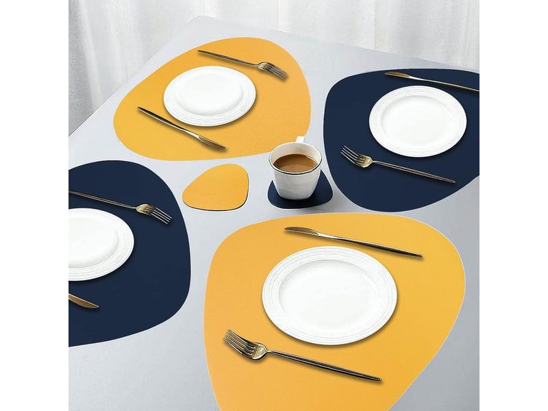  Ensemble de sets de table en similicuir imperméable – réversibles et antidérapants – résistants à la chaleur jusqu'à 80°c – lot de 4 – bleu orange  - Conforama D