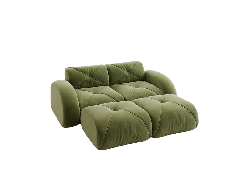 Canapé modulaire 2 places en chenille avec mousse 32d et structure sans cadre, pour salon, vert - Conforama A