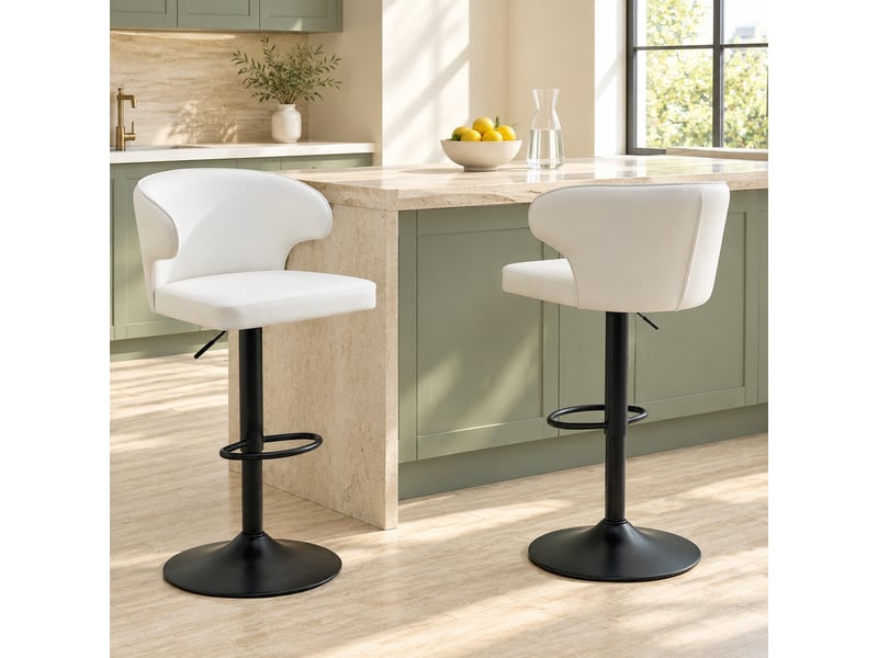  Tabourets de bar lot de 2 pivotants avec dossier réglable - lpospi - assise rembourrée, repose-pieds, pu - blanc  - Conforama C