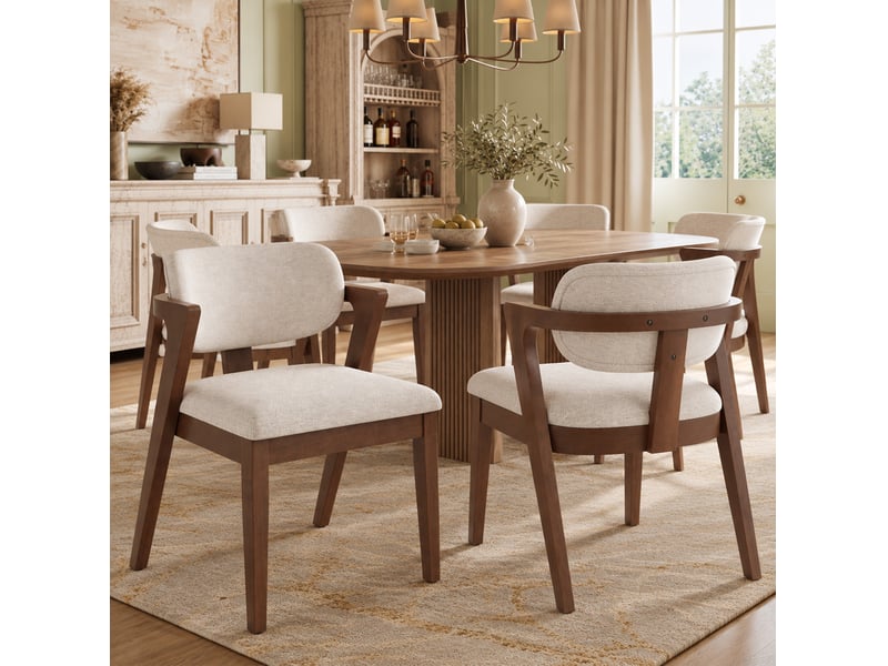  Chaises de salle à manger avec accoudoirs en bois d’hévéa, lin beige avoine  - Conforama C