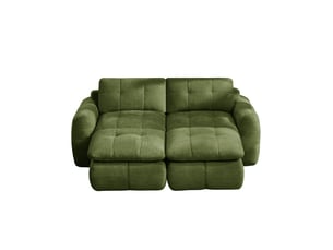 Canapé modulaire 2 places sans cadre avec 2 poufs, assise large et profonde, design matelassé en chenille vert