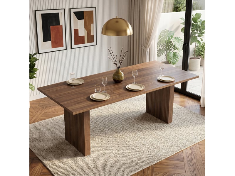 Table extensible pour 6 à 8 personnes avec plateau rectangulaire et plateau épais style sobre en mdf noyer - Conforama B