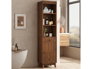 Colonne salle de bain noyer 40 × 36 × 172 cm, porte réversible, tiroir