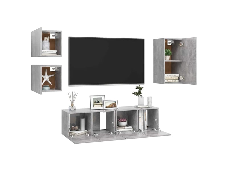  Ensemble de meubles tv 5 pcs gris béton bois d'ingénierie shl9863  - Conforama C