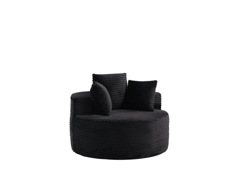  Fauteuil lounge rond 1 place en velours côtelé noir, 110 x 110 x 82 cm  - Conforama A