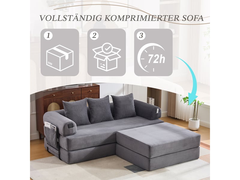  Canapé d'angle réversible fixe 3 places tissu gris foncé canapé compressible - Conforama E