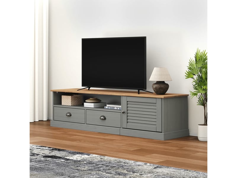  Meuble tv - banc tv - meuble de rangement vigo gris 156x40x40 cm bois massif de pin  - Conforama B