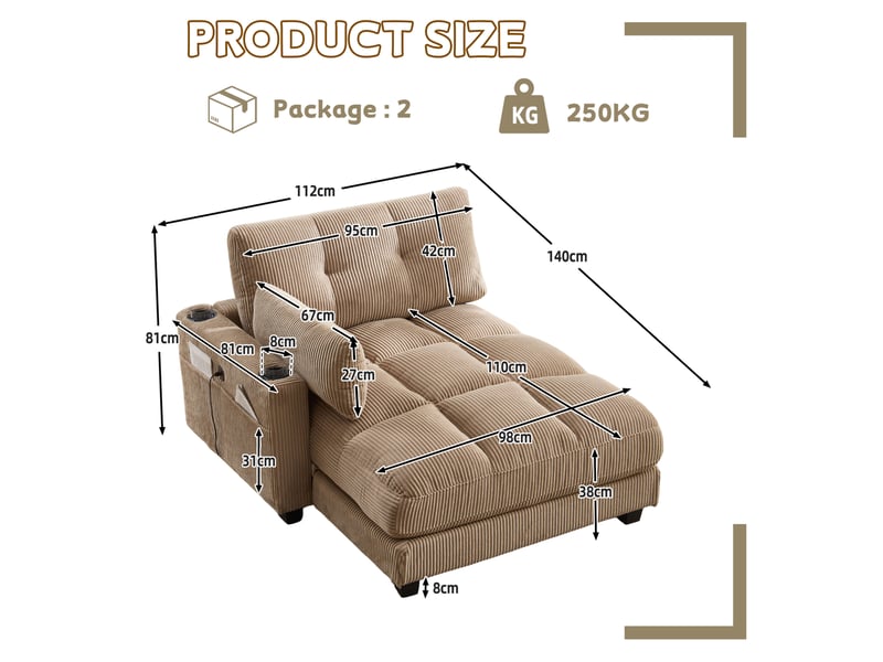  Fauteuil relax 1 place en velours côtelé kaki avec usb, rangements et porte-gobelets pour vos moments de détente  - Conforama C