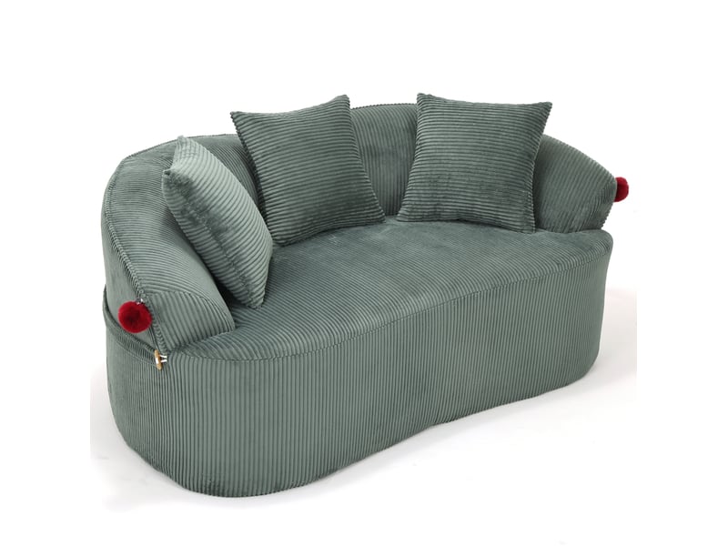 Canapé 2 places arrondi en velours côtelé vert 163x93x68 cm - Conforama A