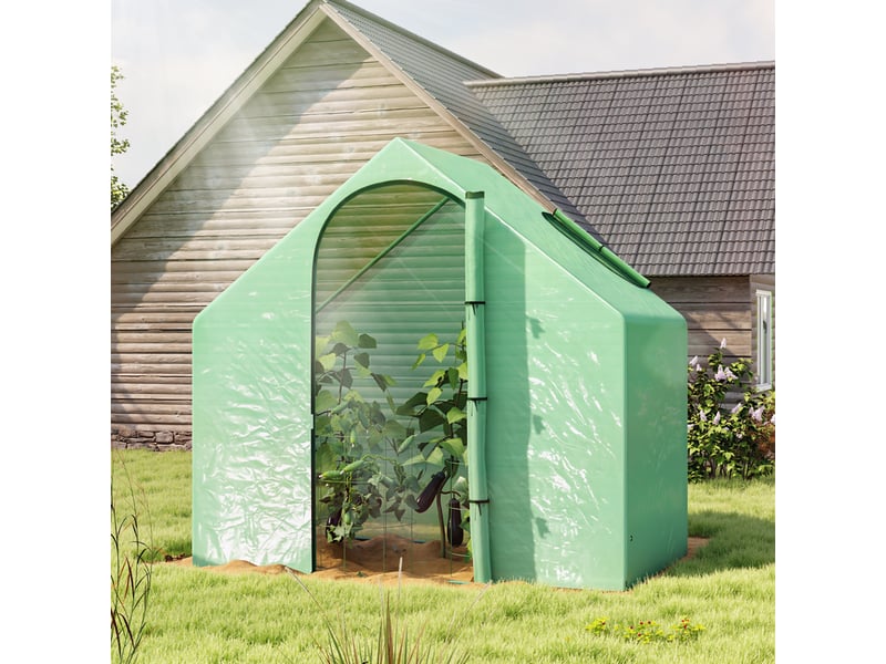  Serre avec fenêtre, porte zippée et structure en acier pour la culture de plantes et de fleurs, 180 x 100 x 168 cm, verte  - Conforama C