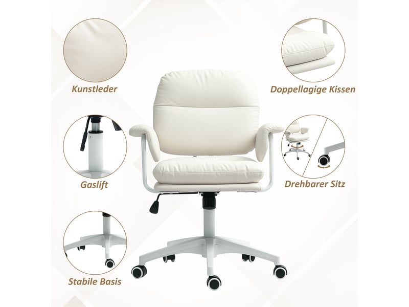  Chaise de bureau,65x64x88-98 cm,avec repose-pieds,similicuir,blanche  - Conforama E