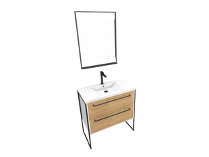 Pack meuble de salle de bain 80x50 cm blanc - 2 tiroirs blanc - vasque blanche - miroir à led