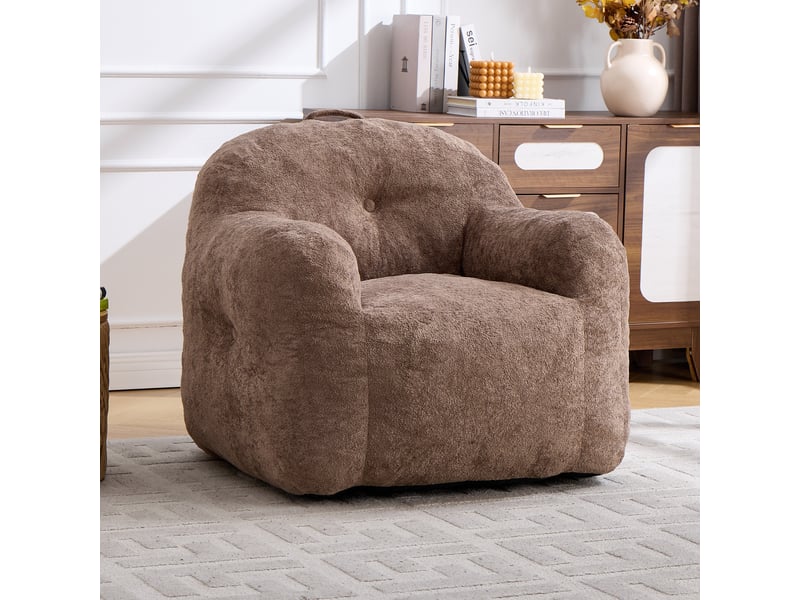  Pouf en fausse fourrure avec accoudoirs, sans assemblage, salon chambre lecture, kaki  - Conforama B