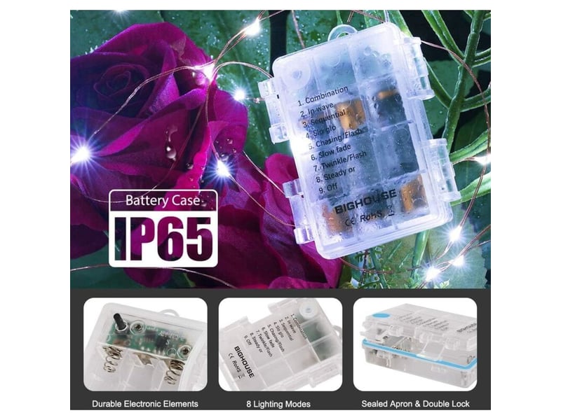  2 guirlandes lumineuses 10 m 100 led blanc‑froid, étanche ip65, piles, minuterie et télécommande, décoration intérieur‑extérieur noël, mariage, jardin  - Conforama C