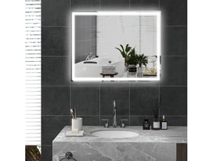 Miroir de salle de bain led 90x70 cm – argenté – antibuée tactile, 3 couleurs, mémoire, luminosité réglable et ip44