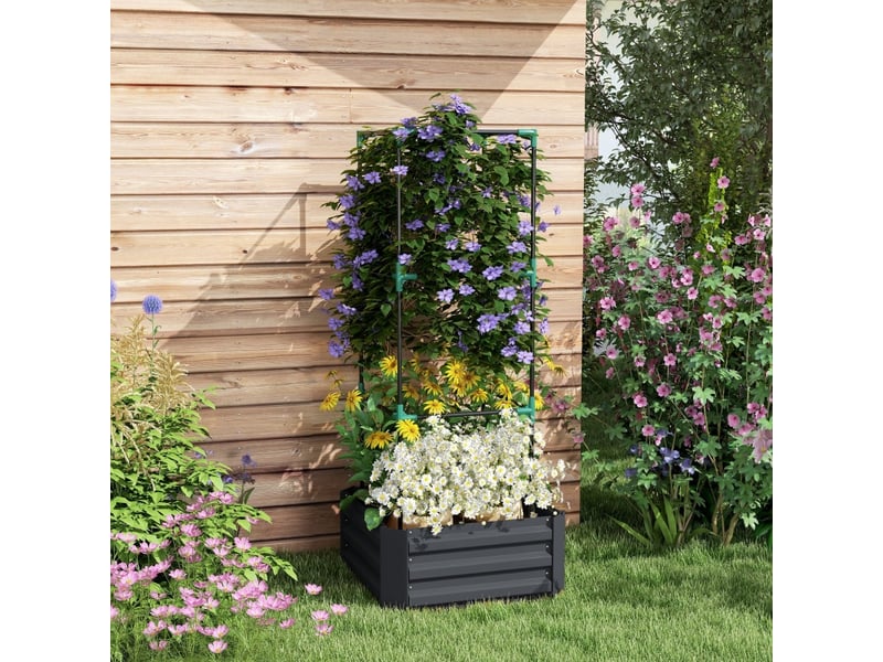  Jardinière surélevée avec treillis - gris foncé - métal - résistant aux intempéries - fond ouvert 61x61x140cm - Conforama B