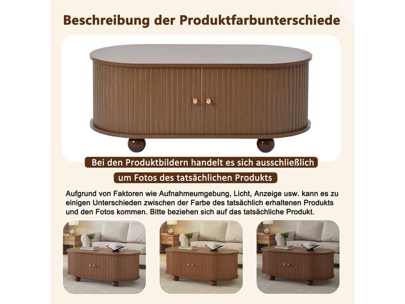  Table basse ovale avec rangement et portes coulissantes, en mdf couleur noyer, 100 × 50 × 40 cm  - Conforama E