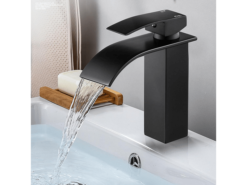  Robinet de lavabo cascade laiton, mitigeur simple levier eau chaude et froide avec flexible, design moderne pour salle de bain  - Conforama B